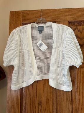 Rabbit Rabbit Rabbit Cream Open-Knit Short Sleeve Cropped Cardigan